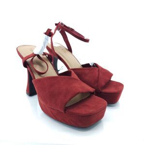 Torrid Women's US 9.5 Platform Burgundy Ankle Strap Open Toe Curved Heel